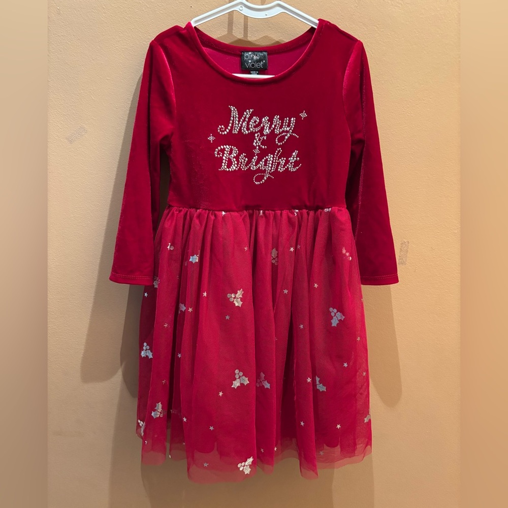 Pink & Violet Christmas Merry & Bright red velvet and tulle dress Size 6
